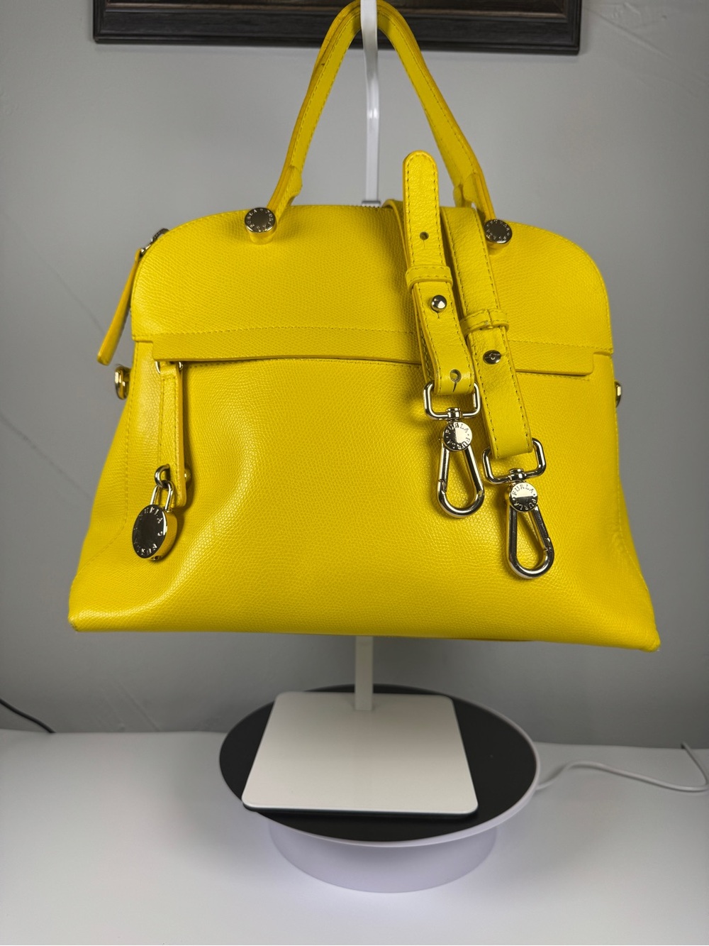 Furla Piper Sunny Yellow Medium Dome Leather Satchel